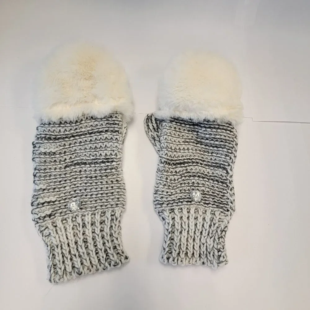 Totes Womens Finger Fingerless Mitten Gloves Adjustable Gray White One Size O/S